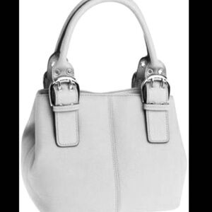 Tignanello Perfect 10 French Bag Pebble Leather Purse Handbag Winter White